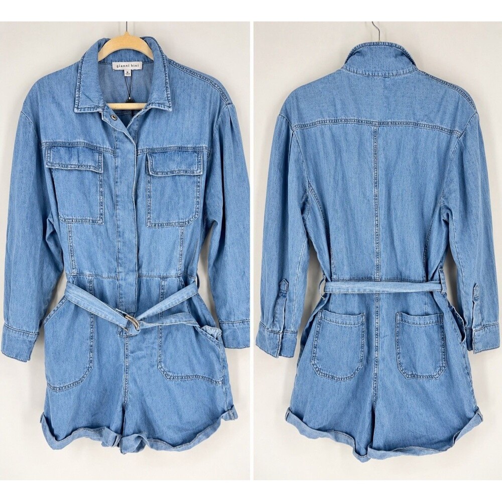 Gianni Bini Charlie Denim Utility Romper Women’s 6 Belted NWT READ Country